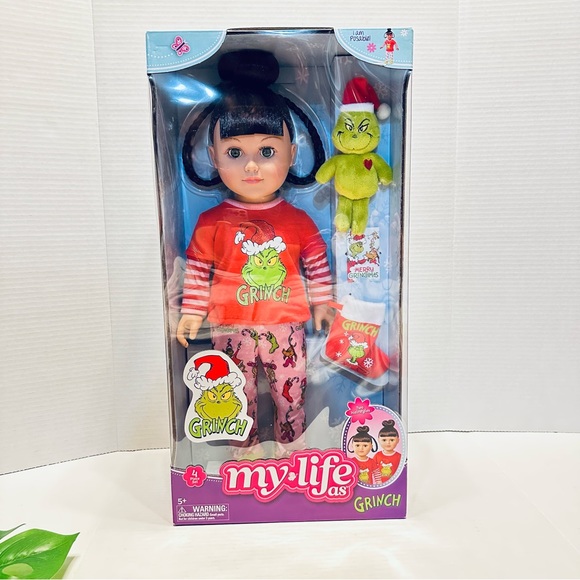 My Life As Poseable Grinch Sleepover 18 inch Doll Brunette Hair Green Eyes NEW
